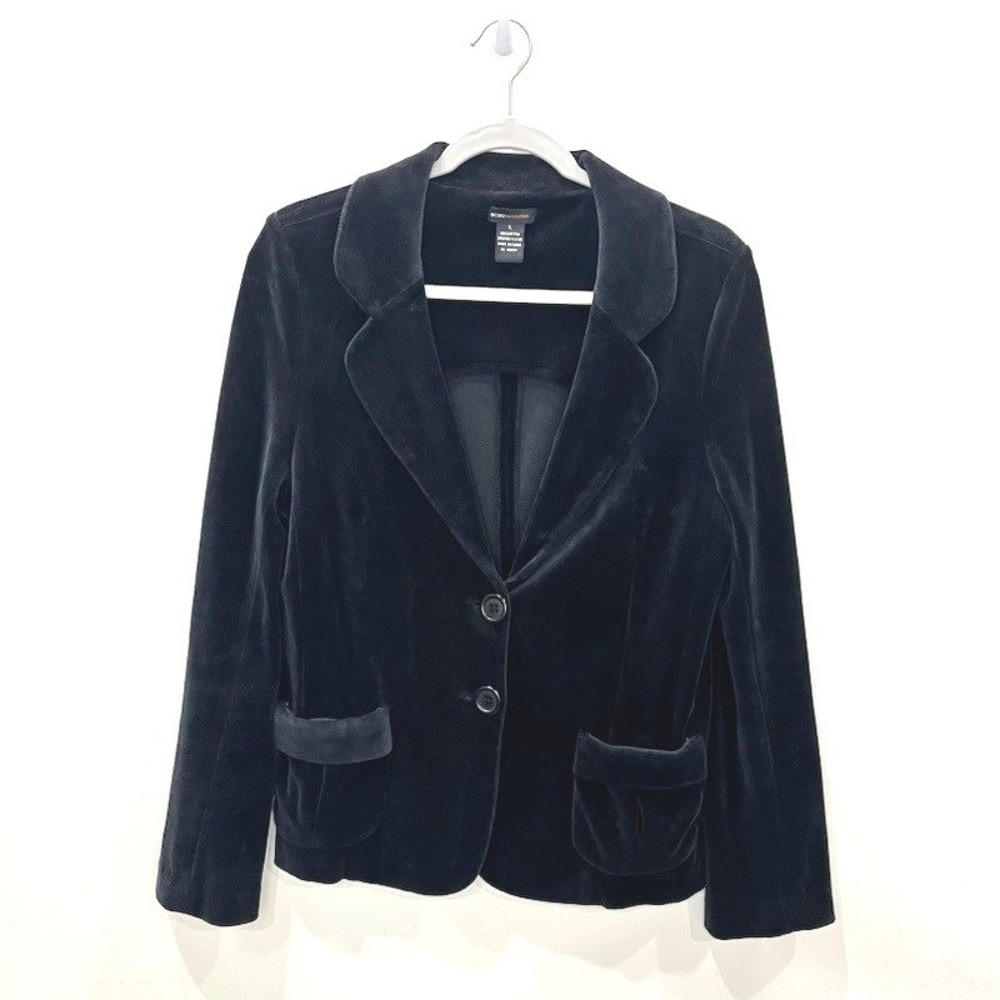 BCBGMAXAZRIA Black Velour Velvet Blazer Jacket L Vintage Y2K Whimsigoth Goth